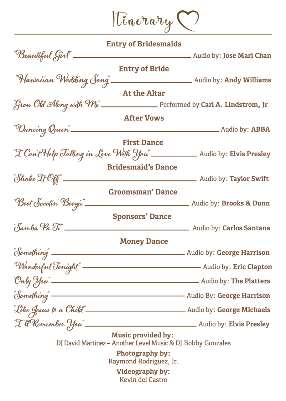 The ceremony and reception music programme